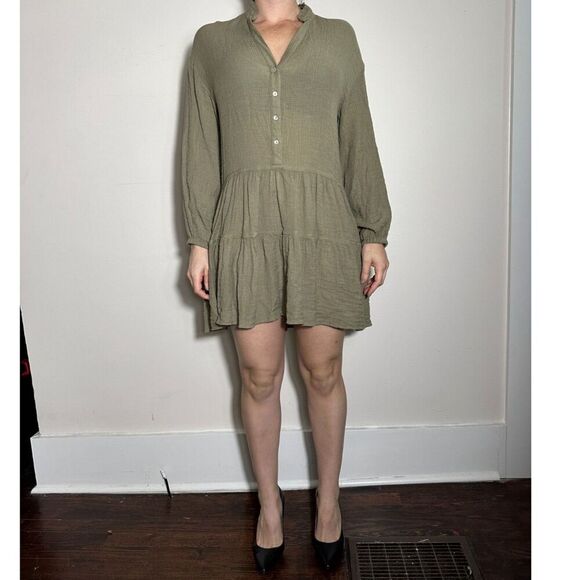 Zara Dresses & Skirts - Zara Green Tiered Babydoll Mini Dress Size Small